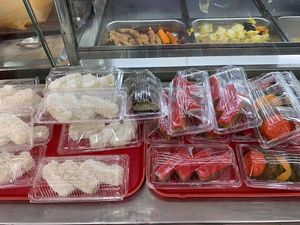 Snacks - tapioca, red tortoise, 9 layered kueh
photo by Henry Lau at Divine Vegetarian Family 添欣素食園 in Northeast Singapore