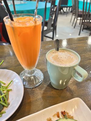 Carrot juice and kopi  at TaraVege in Petaling Jaya