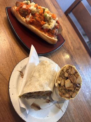 Tofu burrito and vegan meatball sandwich   at Carnelian Coffee in Colorado Springs