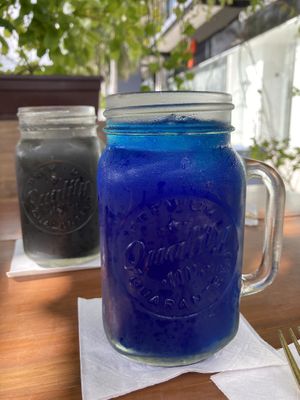 Black and blue lemonade (tastes the same but looks great )  at Herbivoro in Cancun