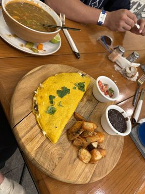 Lentil soup and omelette   at Herbivoro in Cancun