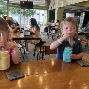 Golden Mango & Tropical Blue Smoothiee  at Herbivoro in Cancun