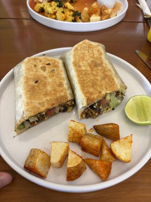 Breakfast burritoos  at Herbivoro in Cancun