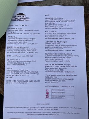 Menu October 2020 at Forrest Brewing Company in Forrest