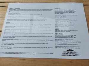Menu at Forrest Brewing Company in Forrest