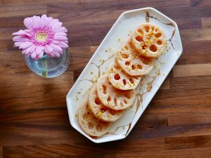 These are the Lotus roots, together with our Osmanthus dressing it makes it an interesting combination! at Bund 39 in Zurich
