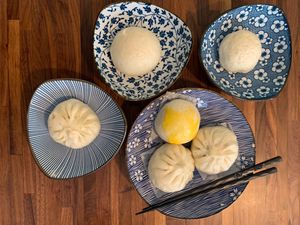 Different types of BaoZi,
Vegetarian,
Red Bean Paste (sweet)
Pork (CharSiu)
Meat (classic) at Bund 39 in Zurich