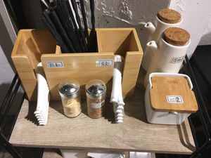 Self-service utensils and condiments at XúnCháng 旬嚐純素料理 in Taichung