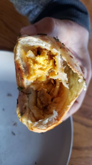 Interior of "spicy" fatty ($8). Pretty tasty! at Goodnight Fatty in Salem