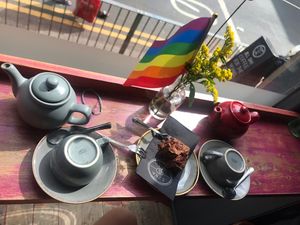 Pecan brownie  at Ezra & Gil in Manchester