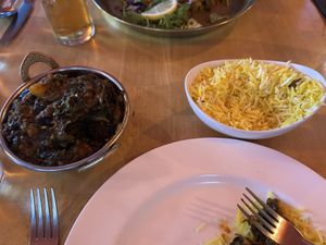 Saag aloo (specially made) and pilau rice   at Himalayan in Belfast