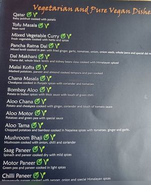 Header says Vegetarian and Vegan but all labelled vegan. Beware but waiter was helpful about my options at Himalayan in Belfast