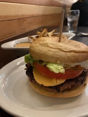 The Beyond Backcountry burger w/ a side of fries (does not come with the burger, must be ordered separately )  at backcountry in Bozeman