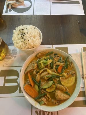 Curry with heurra planted chicken  at Mon Viet in Barcelona