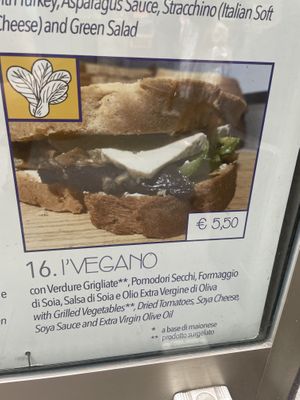 Menu - vegan sandwich ingredients at I'Tosto in Florence