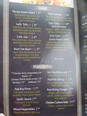 Various salad and main dishes can all be 100% plant based at Silk Thai in Hagerstown