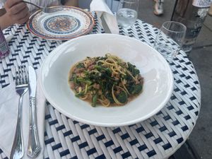 Veganized cavatelli broccoli rabe (they sub spaghetti for vegan fresh pasta)  at Oregano in Brooklyn