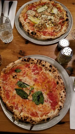 Vegan eggplant zucchini and Margherita at Oregano in Brooklyn