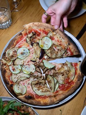 Eggplant vegan violife pizza  at Oregano in Brooklyn