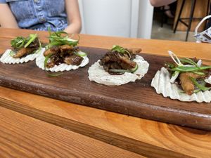 Peking tacos, made with oyster mushrooms  at 2084 in Kowloon