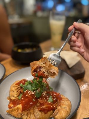 Crispy momos filled with omnipork  at 2084 in Kowloon