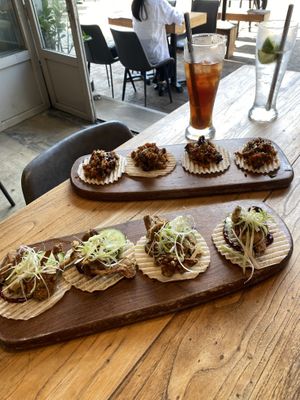 The taco’s, iced lemon tea and dry lemon soda   at 2084 in Kowloon
