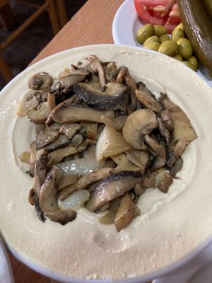 Mushroom hummus  at Abu Shaker in Haifa