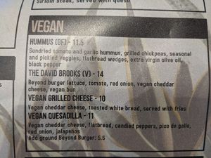 The menu has its own vegan section. Be sure to ask about the vegan options for sides and desserts (since they are not labeled on the menu).  at North Street Press Club in Farmville