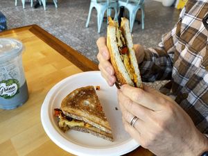 Vegan egg sandwich and Blue Skies smoothiee  at The Green Room in Portsmouth
