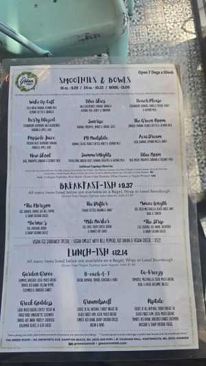Current menu 6/30/25 at The Green Room in Portsmouth