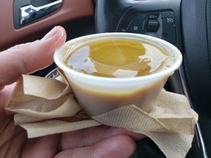 Solid tahini dressing with a thin layer of oil on top. Girlfriend tried it an said it was sweet and seemed like it had honey. No warning of ingredients on menu. at The Green Room in Portsmouth