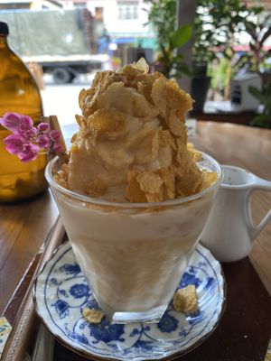 Had to go with the 90s kid..coconut ice cream, choc espresso and corn flakes!  at Fisherman's House in Koh Samui