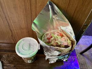 falafel sandwich with Mamoun’s tea… a perfect pairing!  at Mamoun's Falafel - Greenwich Village in New York City
