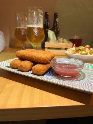 Palitos de queso con mermelada de tomate   at La Vegana Taperia in Malaga