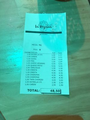 Ticket   at La Vegana Taperia in Malaga
