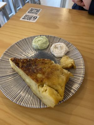Tortilla (w/ (a clearly and beautifully, homemade) mayo and garlic mayo)  at La Vegana Taperia in Malaga