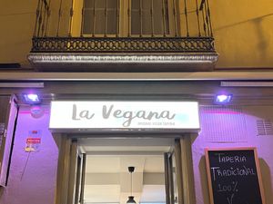 Sign, outside   at La Vegana Taperia in Malaga