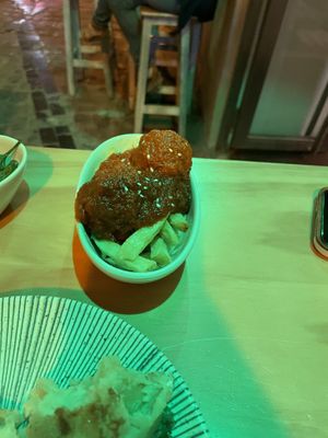 Meatballs in tomato sauce   at La Vegana Taperia in Malaga