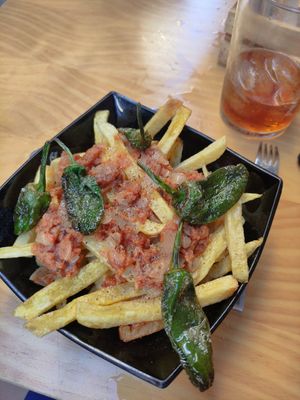 Bravas + chorizo at La Vegana Taperia in Malaga