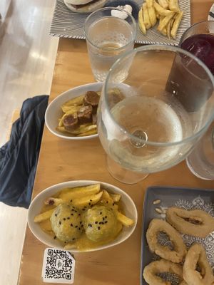 Chirizo and meatballs   at La Vegana Taperia in Malaga