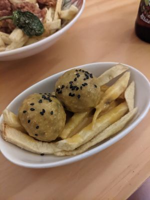 Meatballs in almond sauce tapas at La Vegana Taperia in Malaga