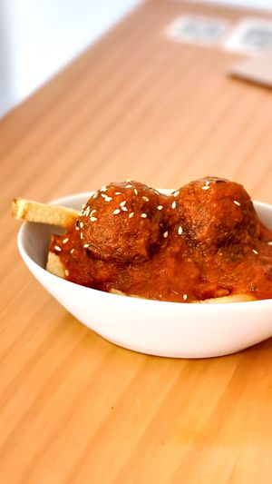 Albóndigas con tomate   at La Vegana Taperia in Malaga