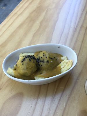 Albóndigas with almond sauce  at La Vegana Taperia in Malaga