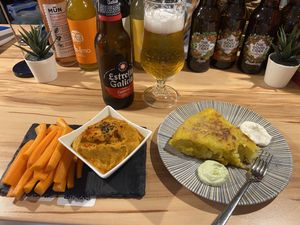 Hummus and tortilla de patata   at La Vegana Taperia in Malaga