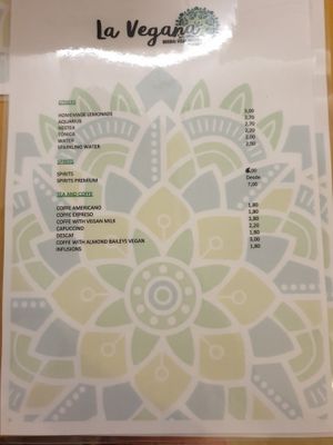 Menu at La Vegana Taperia in Malaga