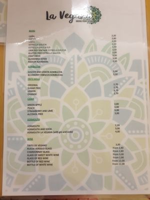 Menu at La Vegana Taperia in Malaga