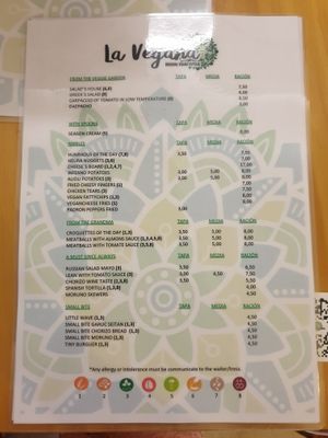 Menu at La Vegana Taperia in Malaga