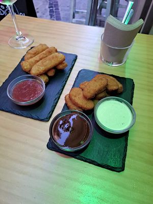 Mozzarella sticks and nuggets   at La Vegana Taperia in Malaga