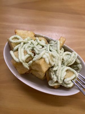 Garlic potatoes   at La Vegana Taperia in Malaga