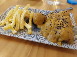 Meatballs with almond sauce at La Vegana Taperia in Malaga